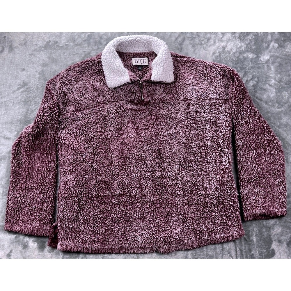 BKE Mens XL Plum Purple Sherpa Fleece Quarter Zip Pullover Sweater Mock Neck